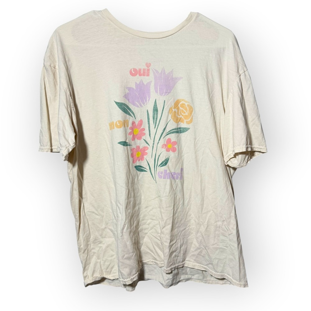 PS / LA Los Angeles California Oui Mon Cheri Floral Graphic T-Shirt Cream OS